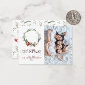 ミニポインセチアリース写真メリークリスマス ノートカード (正面/裏面インサイチュ)
