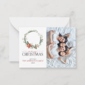 ミニポインセチアリース写真メリークリスマス ノートカード (正面)