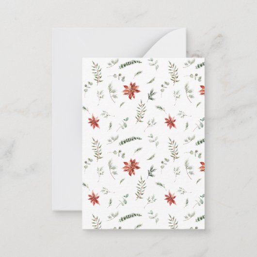 ミニポインセチア緑の写真メリークリスマス ノートカード (裏面)