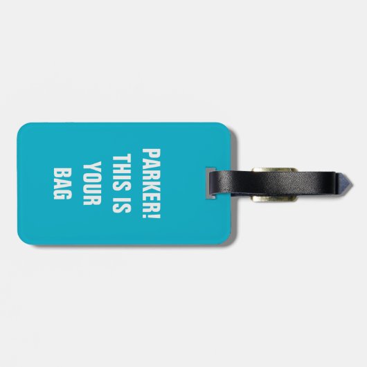 ミニマおもしろいリクールアルタイポグラフィ名前をカスタムするティール（緑がかった色） ラゲッジタグ (裏面横)