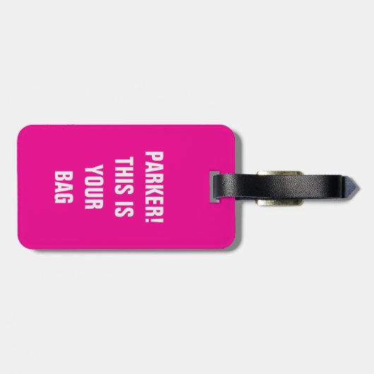 ミニマおもしろいリクールアルタイポグラフィ名前をカスタムするピンク ラゲッジタグ (裏面横)
