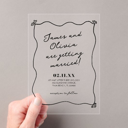 ミニマお洒落リスト手描き結婚の アクリル招待状 (インサイチュ (ポータブル))