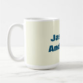 ミニマはっきりしたモダンリストのベージュ海ブルーカラー コーヒーマグカップ (左)