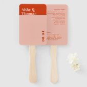 ミニマはっきりしたモダンリストオレンジピンク結婚式 プログラム ハンドファン (正面&裏面)