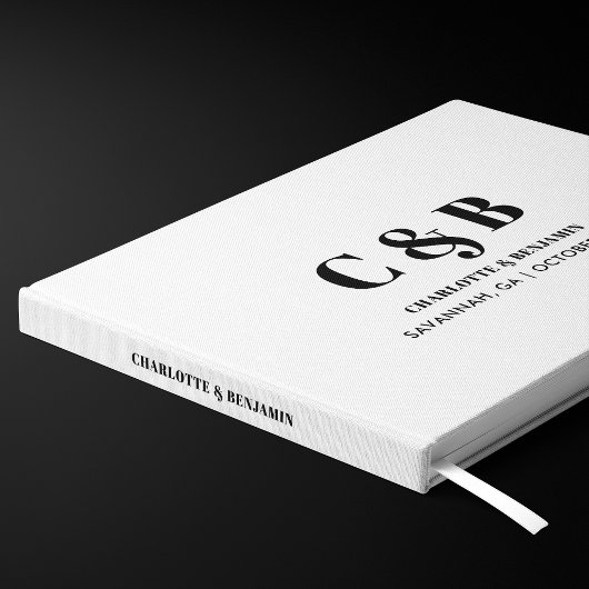 ミニマはっきりしたモダンリスト白モノグラム結婚ズ ゲストブック