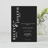 ミニマはっきりしたリストの白黒結婚の写真 招待状 (スタンド正面)