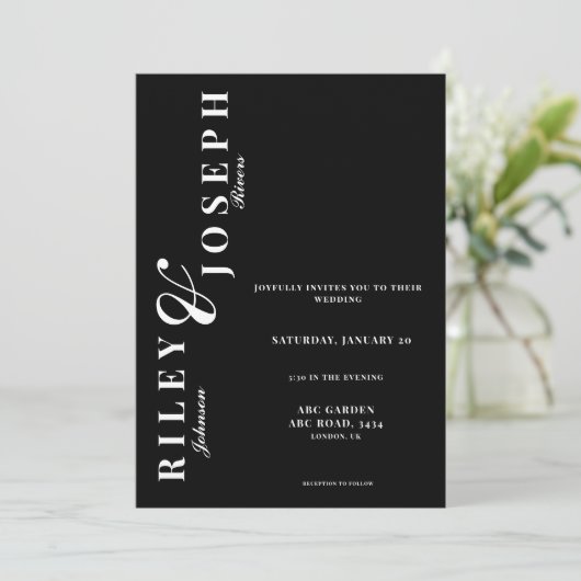 ミニマはっきりしたリストの白黒結婚の写真 招待状 (スタンド正面)