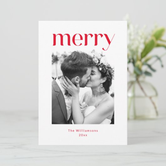 ミニマはっきりしたリストの赤メリー結婚クリスマス写真 シーズンカード (スタンド正面)