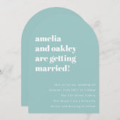 ミニマはっきりしたリストソフトアクアブルーレトロ結婚ズアーチ 招待状 (正面/裏面)