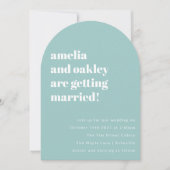 ミニマはっきりしたリストソフトアクアブルーレトロ結婚ズアーチ 招待状 (正面)