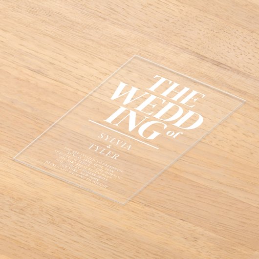 ミニマはっきりしたリストタイポグラフィ結婚ズ アクリル招待状 (レイダウン)