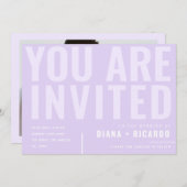 ミニマはっきりしたリストタイポグラフィ薄紫ラベ結婚ンダー 招待状 (正面/裏面)