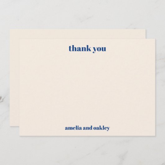 ミニマはっきりしたリストフランスのブルーレトロカスタムウェディング サンキューカード (正面/裏面)