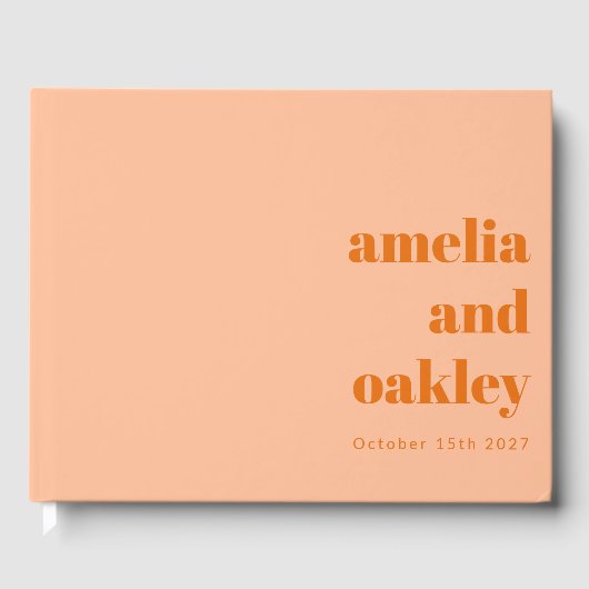 ミニマはっきりしたリストモダンピーチオレンジのカスタムウェディング ゲストブック (正面)