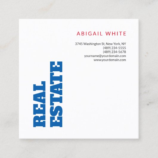 ミニマはっきりしたリストモダンブルー白実在地区 スクエア名刺 (正面)
