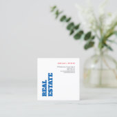 ミニマはっきりしたリストモダンブルー白実在地区 スクエア名刺 (スタンド正面)