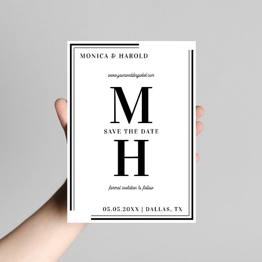 ミニマはっきりしたリストモノグラムブラック&ホワイト結婚ズ セーブザデート