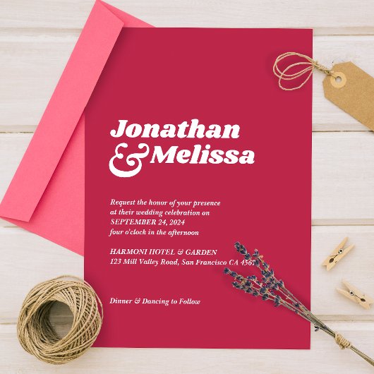 ミニマはっきりしたリストレトロヴィバマゼンタマジェンタ私たちは結婚行う 招待状