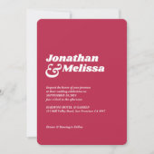 ミニマはっきりしたリストレトロヴィバマゼンタマジェンタ私たちは結婚行う 招待状 (正面)