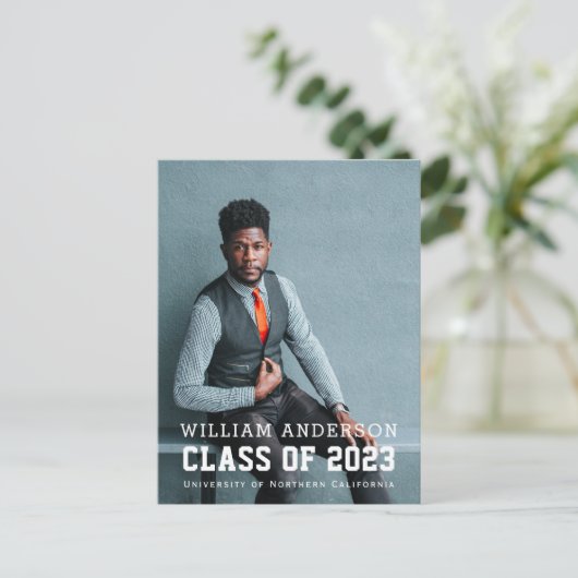 ミニマはっきりしたリスト写真の卒業発表 案内ポストカード (スタンド正面)