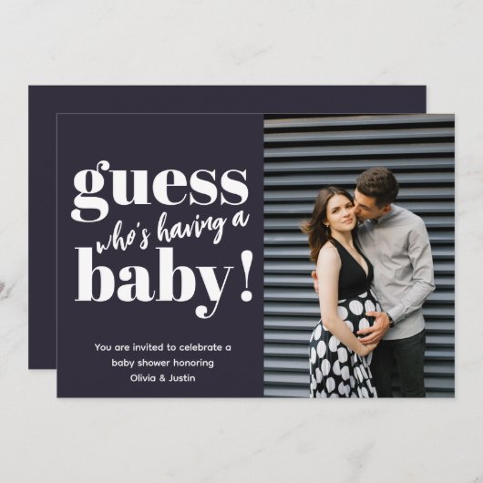 ミニマはっきりしたリスト写真ベビーシャワー 招待状 (正面/裏面)