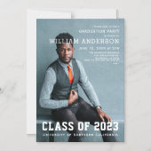 ミニマはっきりしたリスト写真海軍ブルー卒業パーティー マグネット招待状 (正面)