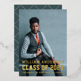 ミニマはっきりしたリスト写真海軍ブルー卒業パーティー 箔招待状