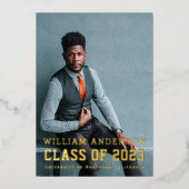 ミニマはっきりしたリスト写真海軍ブルー卒業パーティー 箔招待状 (正面)