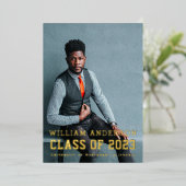 ミニマはっきりしたリスト写真海軍ブルー卒業パーティー 箔招待状 (立ち正面)