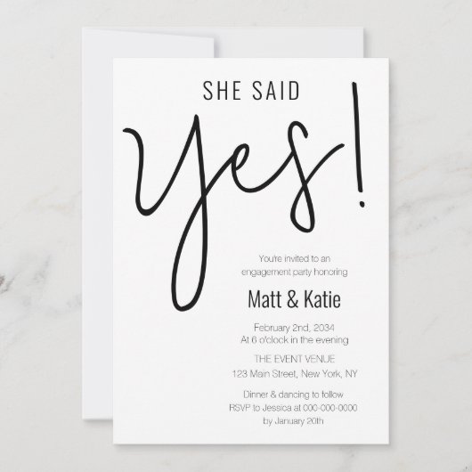 ミニマはっきりしたリスト彼女はYes婚約パーティ 招待状 (正面)