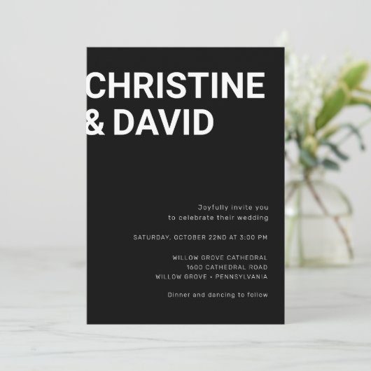 ミニマはっきりしたリスト文字の白黒の招待 招待状 (スタンド正面)