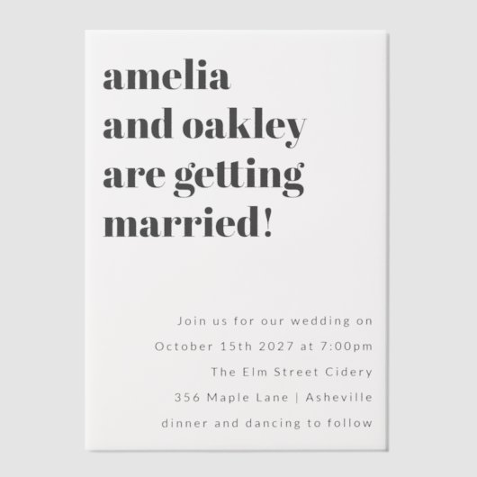 ミニマはっきりしたリスト白黒クラシックレトロ結婚の ベラム紙招待状 (正面)