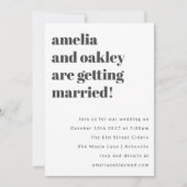 ミニマはっきりしたリスト白黒シンプルレトロ結婚の 招待状 (正面)