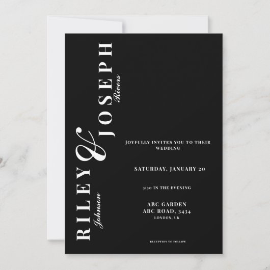 ミニマはっきりしたリスト白黒モダン 招待状 (正面)