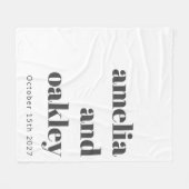 ミニマはっきりしたリスト白黒レトロカスタムウェディング フリースブランケット (正面(横))