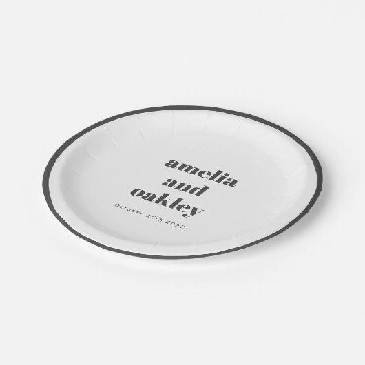 ミニマはっきりしたリスト白黒レトロカスタムウェディング ペーパープレート (アングル)