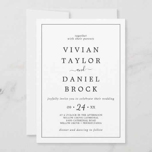 ミニマはっきりしたリスト結婚名 招待状 (正面)