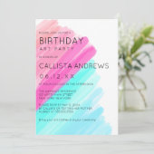 ミニマアートリストピンクアクアウォーターカラーアート誕生日 招待状 (スタンド正面)