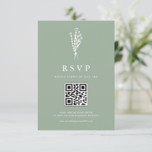 ミニマイリスト植物学セージグリーンQRコード結婚ズ 出欠カード