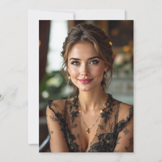 ミニマエレガントフォーマルリストの黒いディナーパーティー写真 招待状 (裏面)