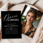 ミニマエレガントフォーマルリストの黒いディナーパーティー写真 招待状