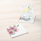 ミニマエレガントモダンリストのピンクフローラ スクエアペーパーコースター (インサイチュ)