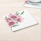 ミニマエレガントモダンリストのピンクフローラ スクエアペーパーコースター (アングル)