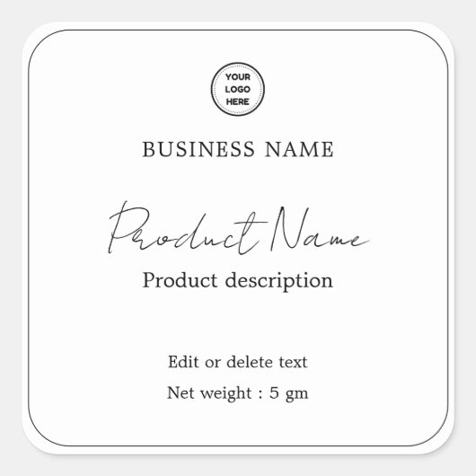 ミニマエレガントモダンリストの正方形の製品ラベル スクエアシール (正面)