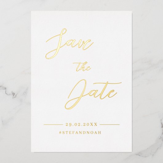 ミニマエレガントモダンリストの結婚式の日付を保存 箔招待状 (正面)