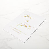 ミニマエレガントモダンリストの結婚式の日付を保存 箔招待状 (回転した状態)