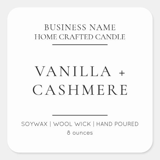 ミニマエレガントモダンリストろうそく製品ラベル スクエアシール (正面)