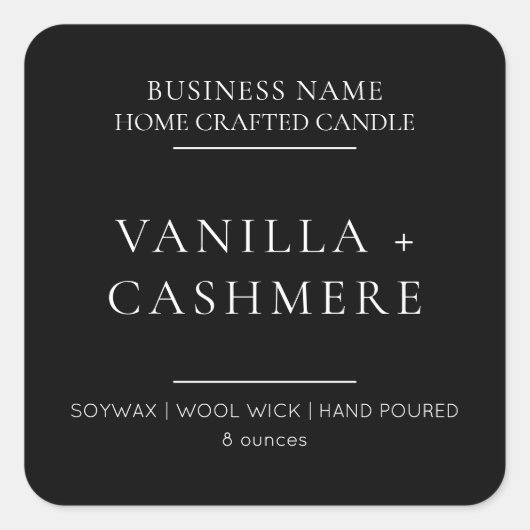 ミニマエレガントモダンリストろうそく製品ラベル スクエアシール (正面)