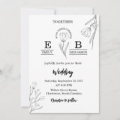 ミニマエレガントモダンリストシンプルフローラ結婚ズ 招待状 (正面)