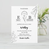 ミニマエレガントモダンリストシンプルフローラ結婚ズ 招待状 (スタンド正面)